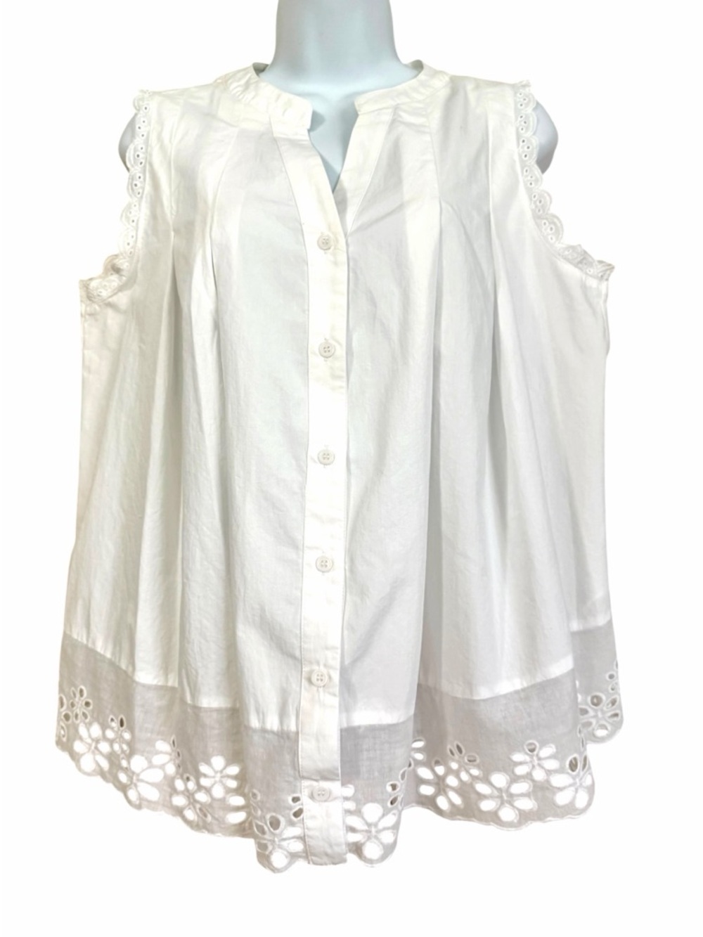 Cicy Bell White Cotton Sleeveless Eyelet Top Tank Blouse Size Large Spring